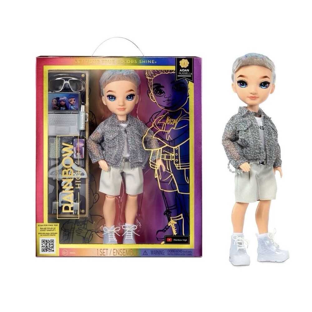 Rainbow High Aidan Russel Purple Boy Fashion Doll Outfit 10+ Accessories New